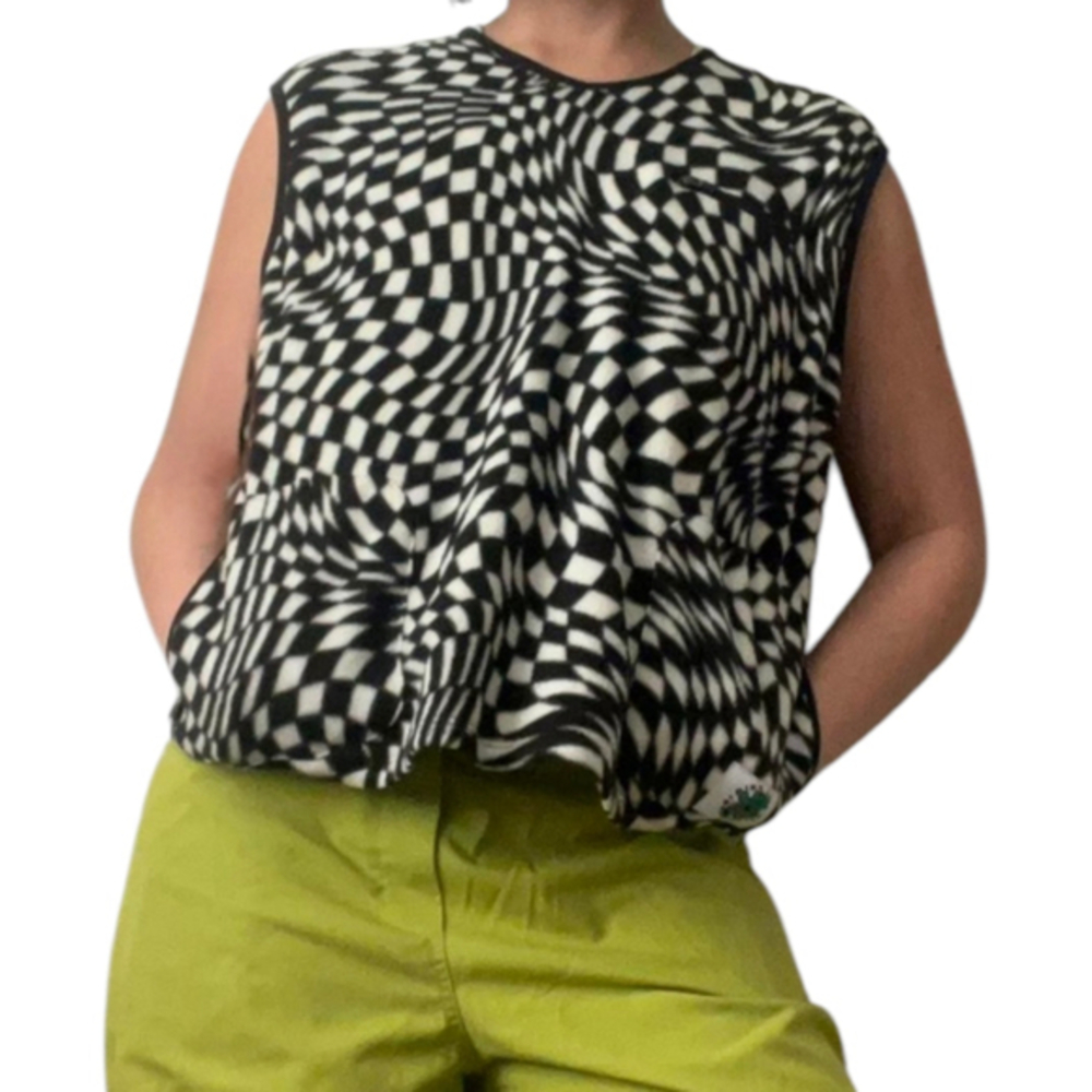 H&M Checkered Vest Size M Black and White Psychedelic Retro 90s 2000s